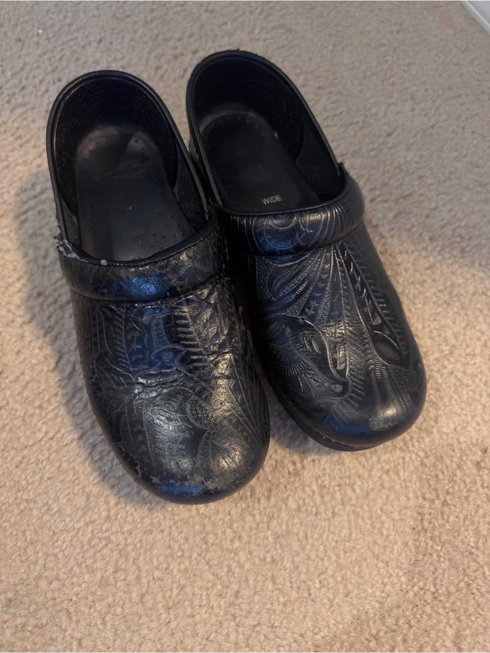 Dansko Black Embossed Leather Clogs
